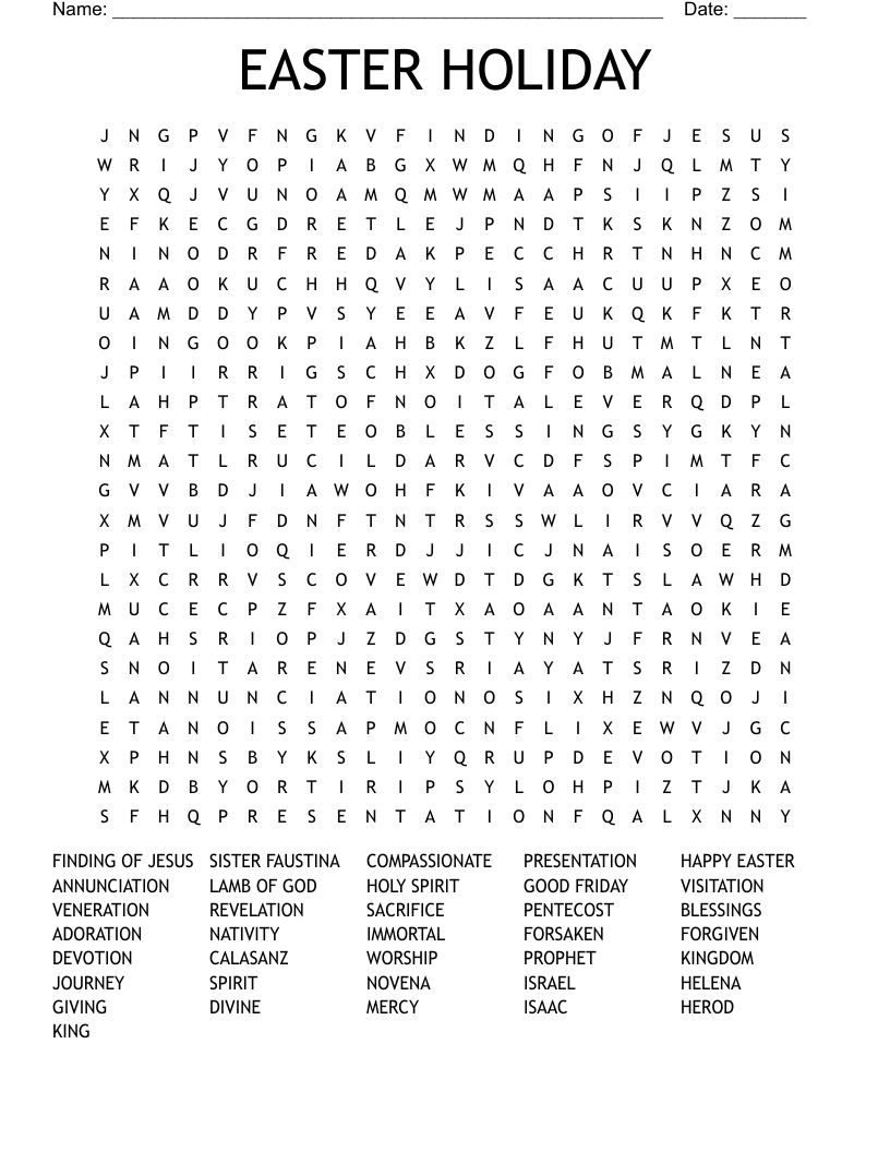 EASTER HOLIDAY Word Search
