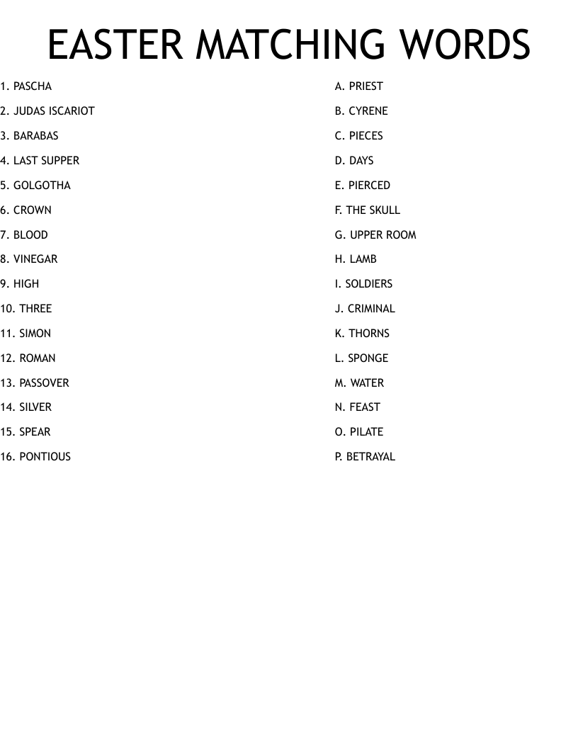 EASTER MATCHING WORDS Worksheet