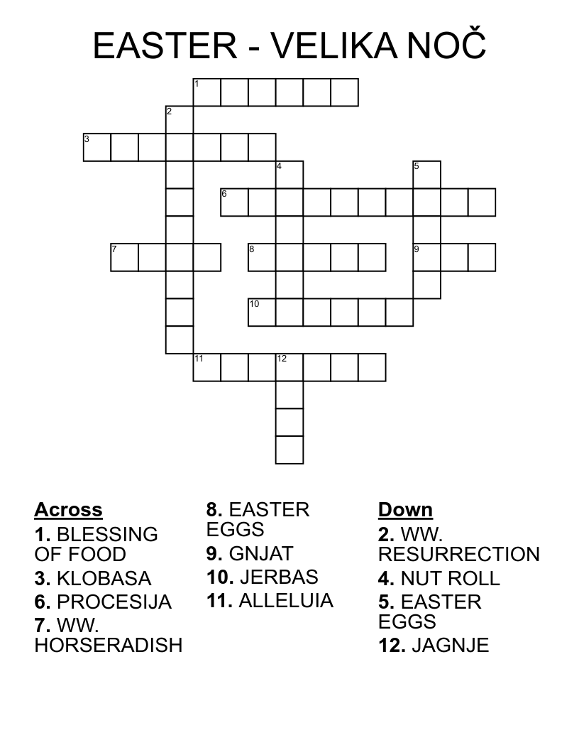 EASTER - VELIKA NOČ Crossword