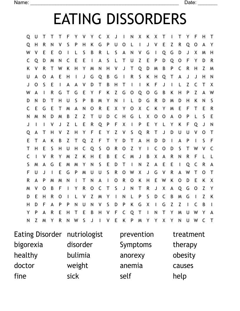 EATING DISSORDERS Word Search