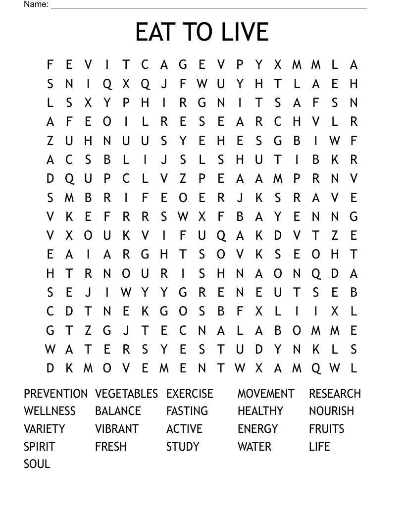 EAT TO LIVE Word Search