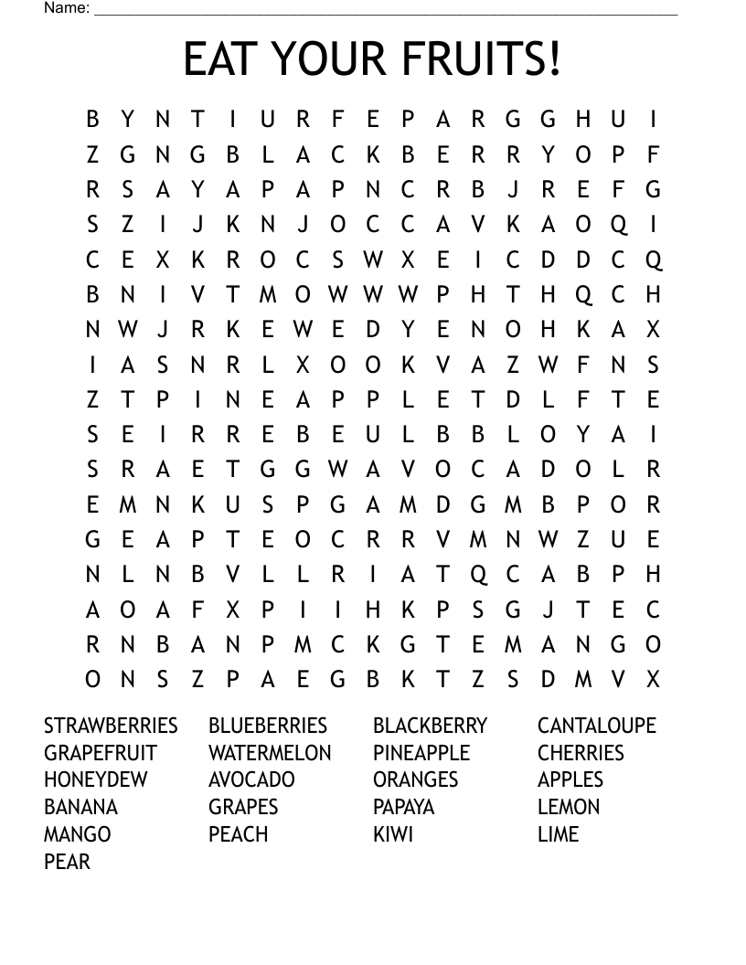 EAT YOUR FRUITS! Word Search