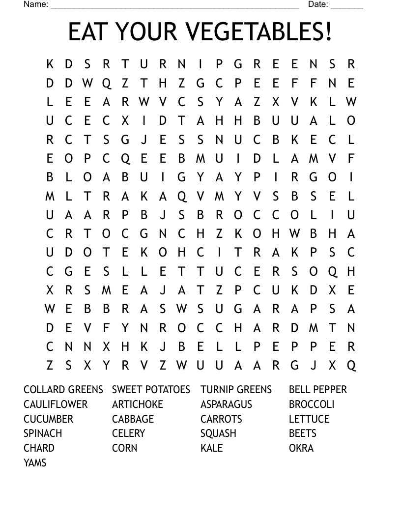 EAT YOUR VEGETABLES! Word Search