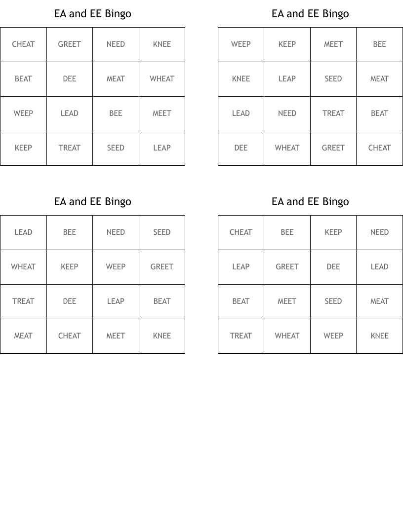 EA and EE Bingo