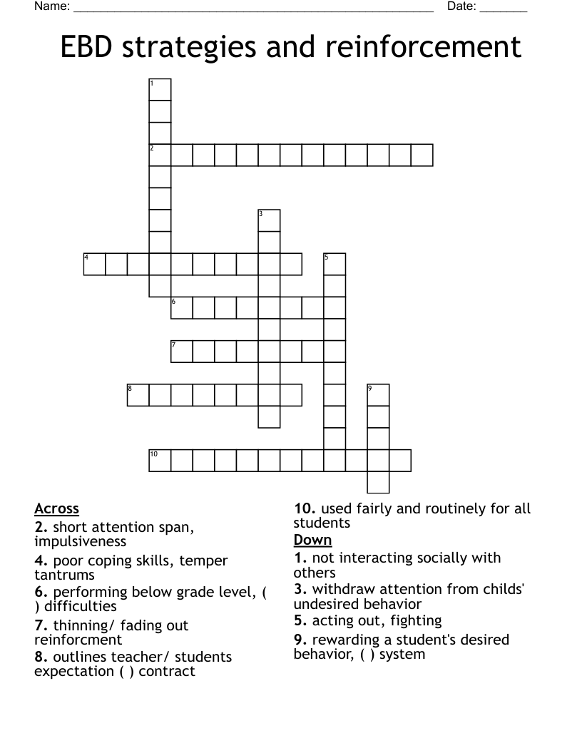 EBD strategies and reinforcement Crossword