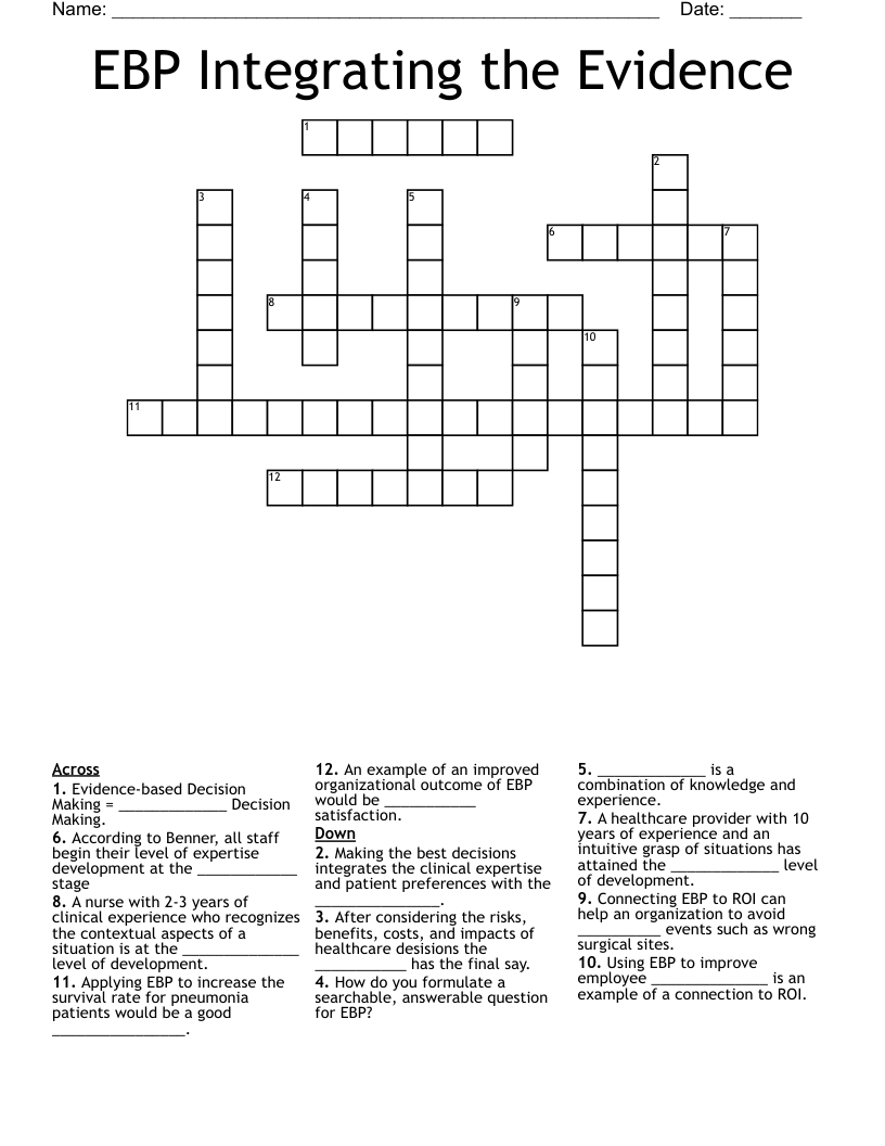 EBP Integrating the Evidence Crossword