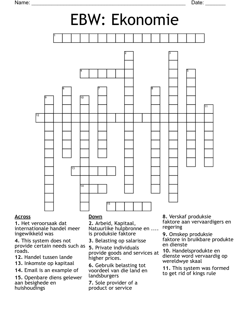 EBW: Ekonomie Crossword