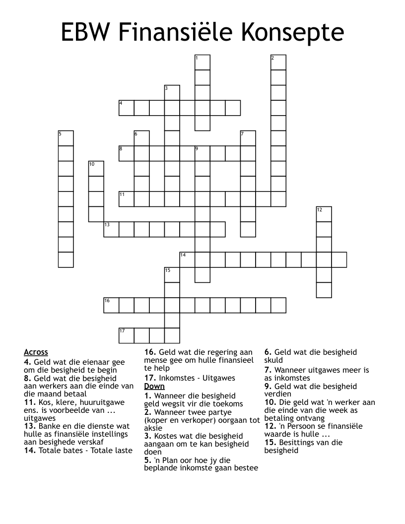 EBW Finansiële Konsepte  Crossword