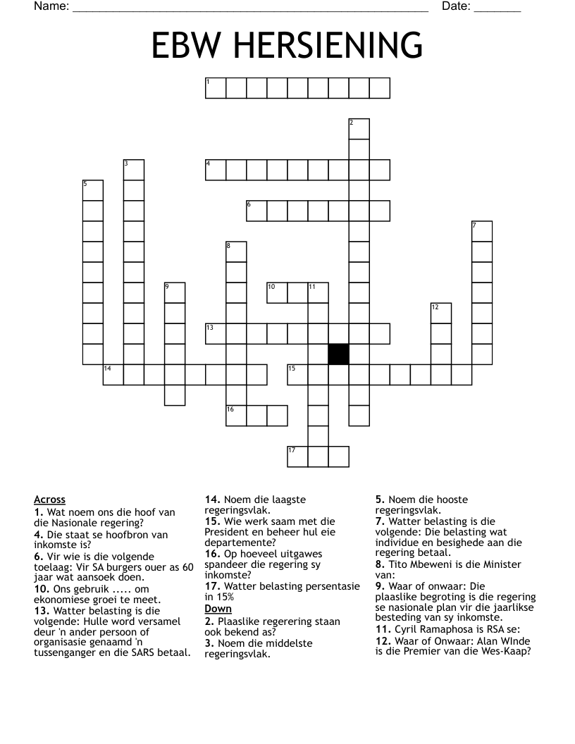 EBW HERSIENING Crossword