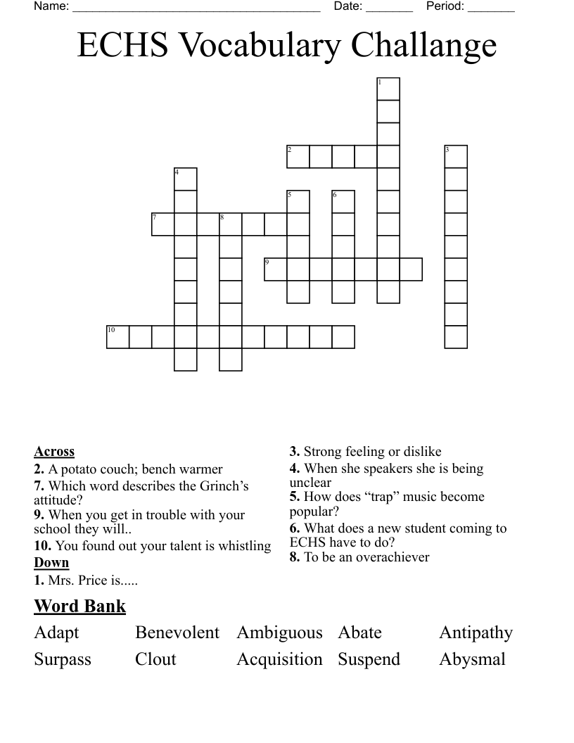 ECHS Vocabulary Challange Crossword