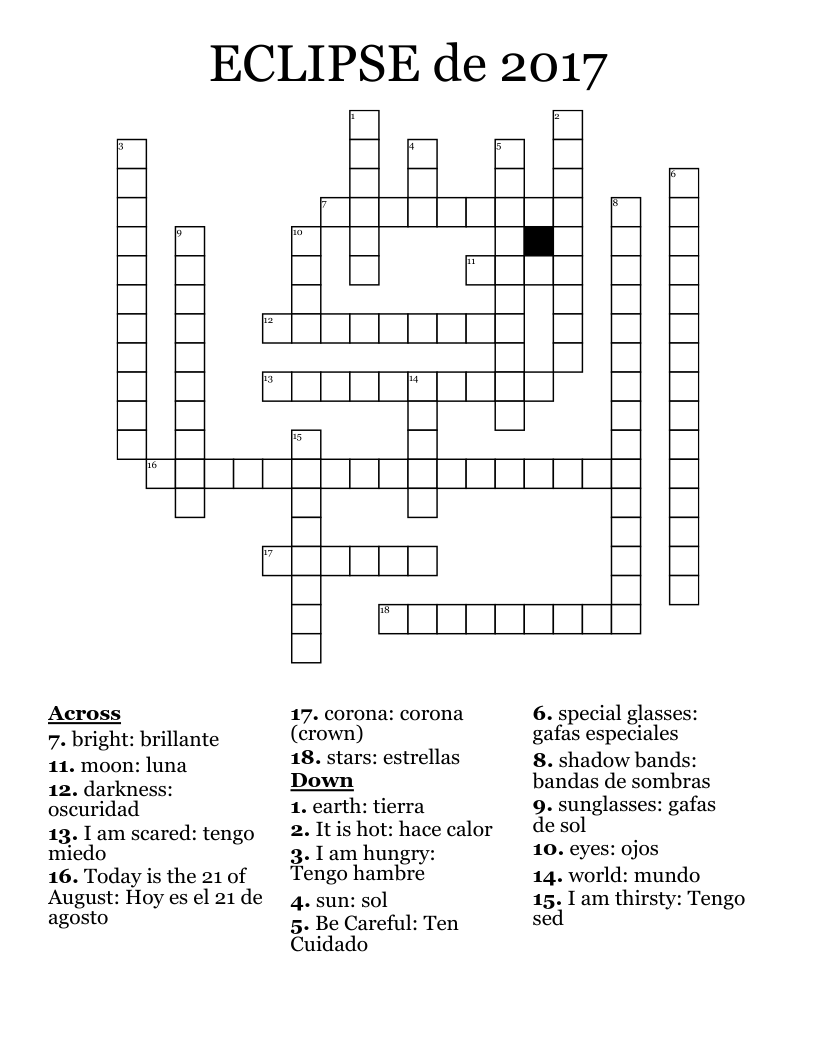 ECLIPSE de 2017 Crossword
