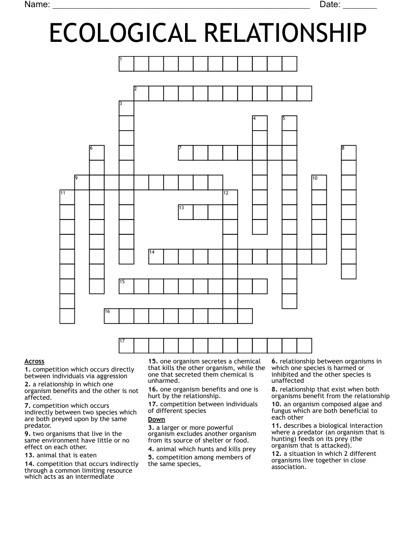 ECOLOGICAL RELATIONSHIP Crossword