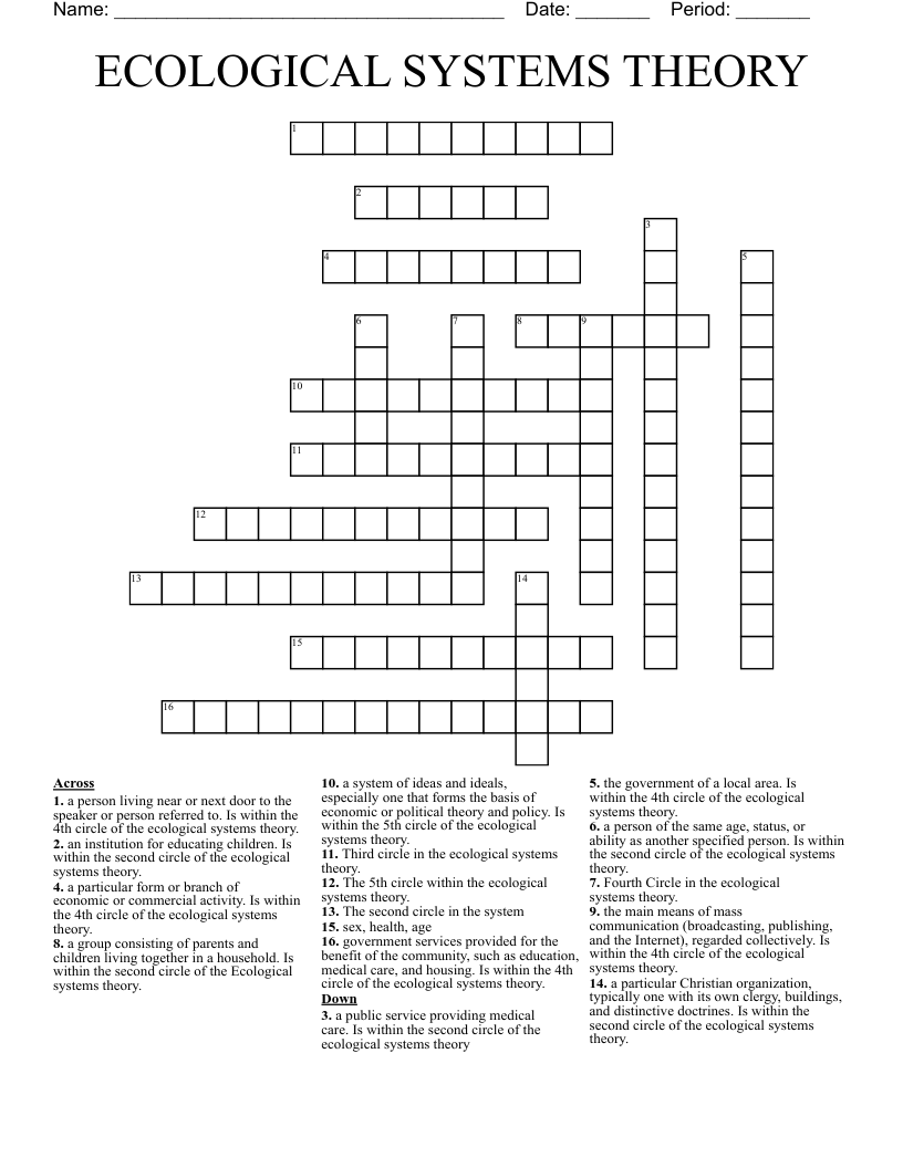ECOLOGICAL SYSTEMS THEORY Crossword