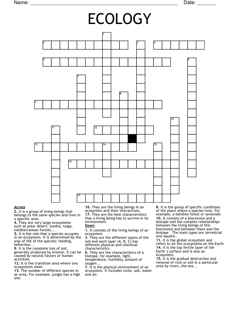 ECOLOGY Crossword