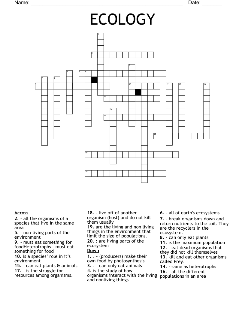ECOLOGY Crossword