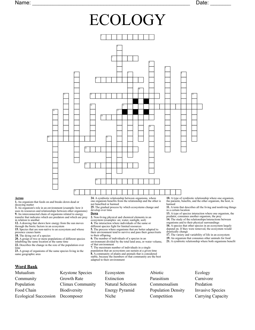ECOLOGY Crossword