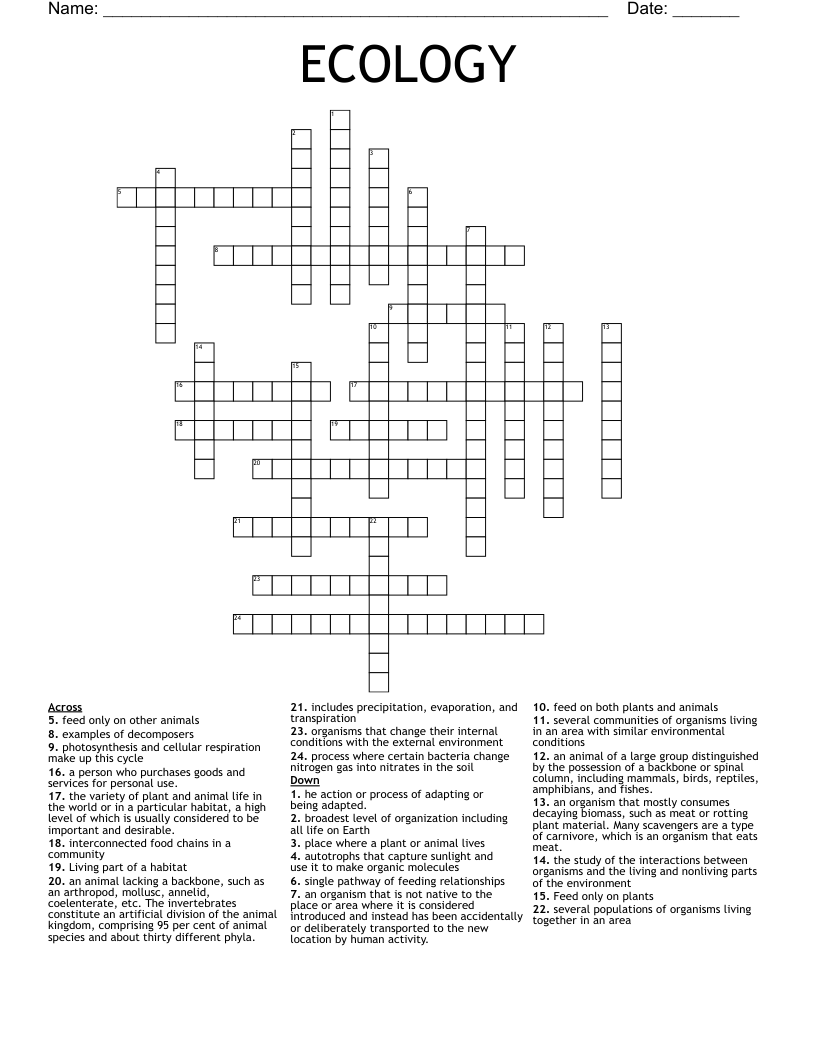 ECOLOGY Crossword
