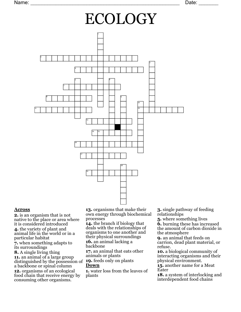 ECOLOGY Crossword