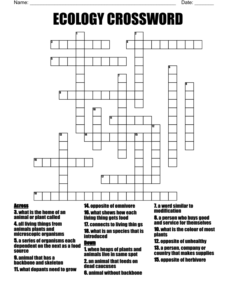 ECOLOGY CROSSWORD