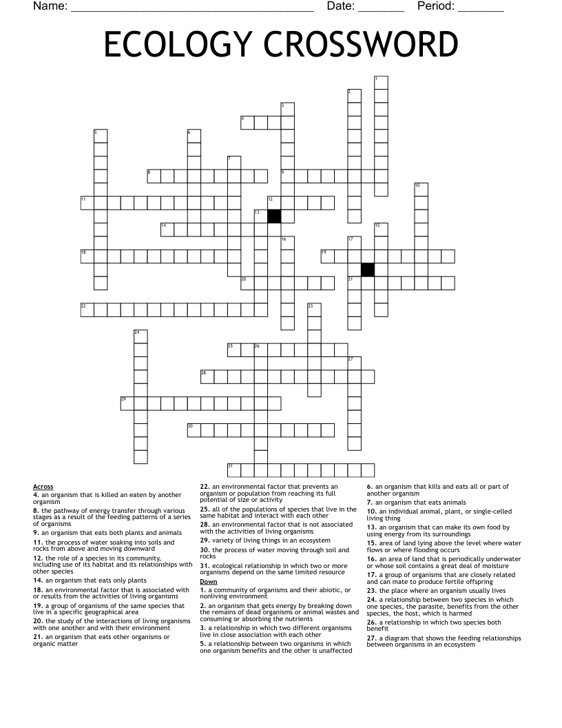 ECOLOGY CROSSWORD