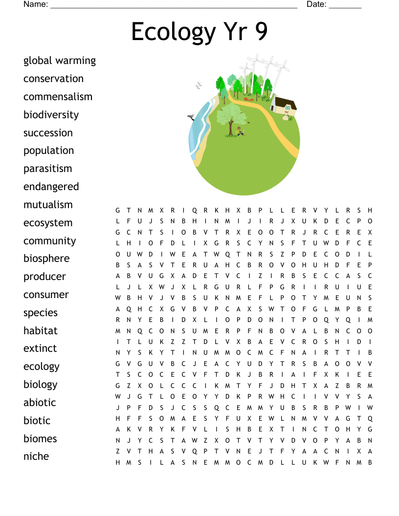 Ecology Yr 9 Word Search