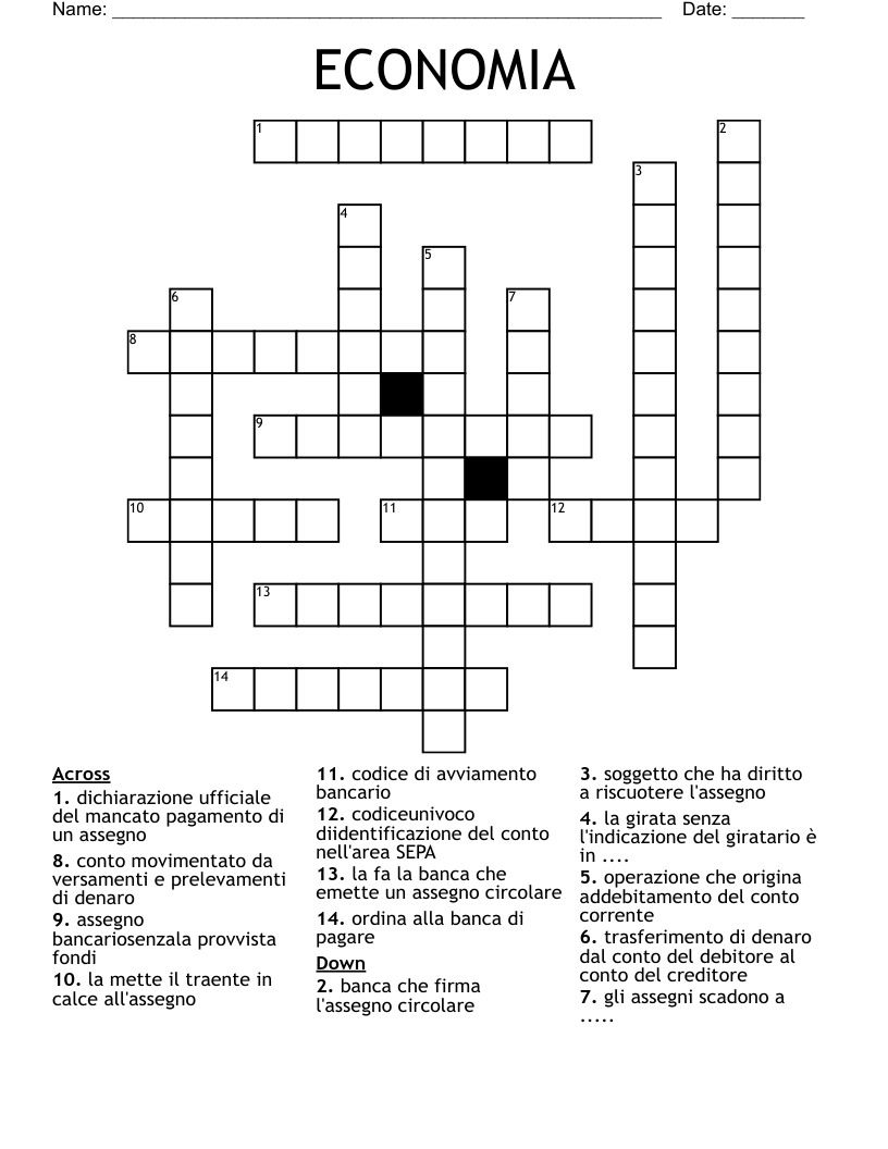 ECONOMIA Crossword