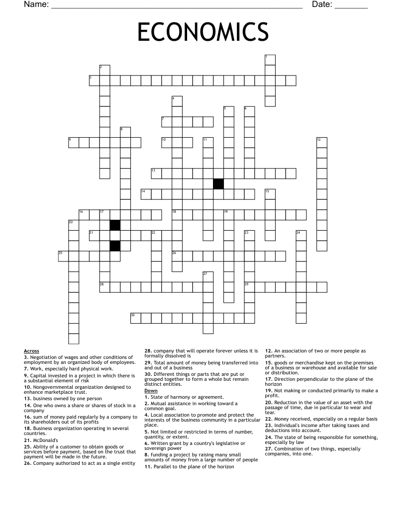 ECONOMICS Crossword