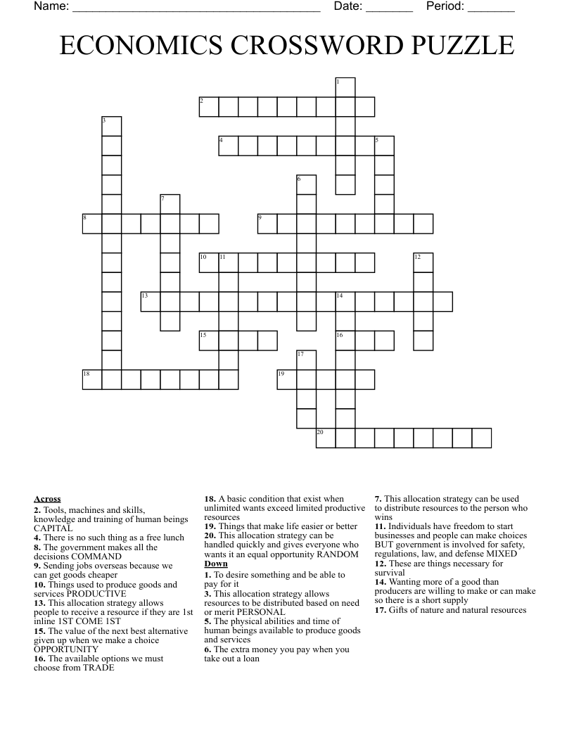 ECONOMICS CROSSWORD PUZZLE