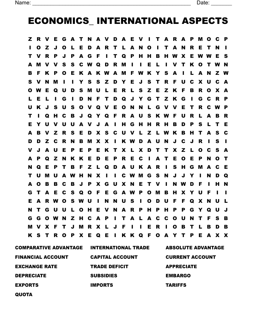 ECONOMICS_ INTERNATIONAL ASPECTS  Word Search