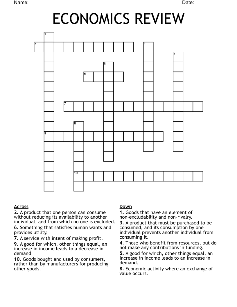 ECONOMICS REVIEW  Crossword