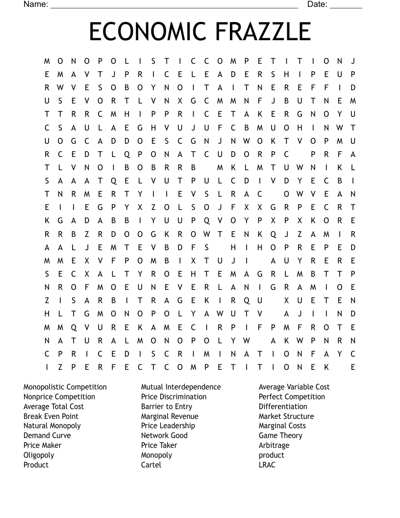 ECONOMIC FRAZZLE Word Search