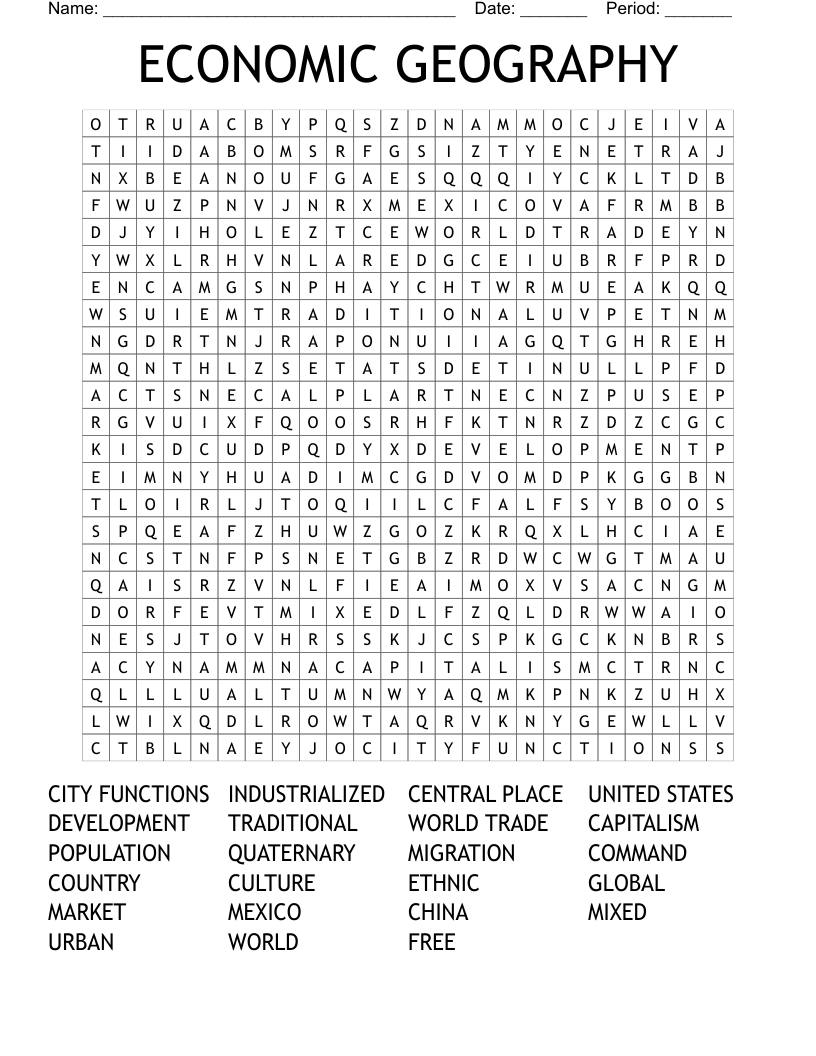 ECONOMIC GEOGRAPHY Word Search
