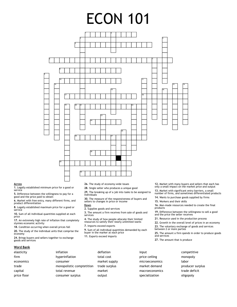 ECON 101 Crossword