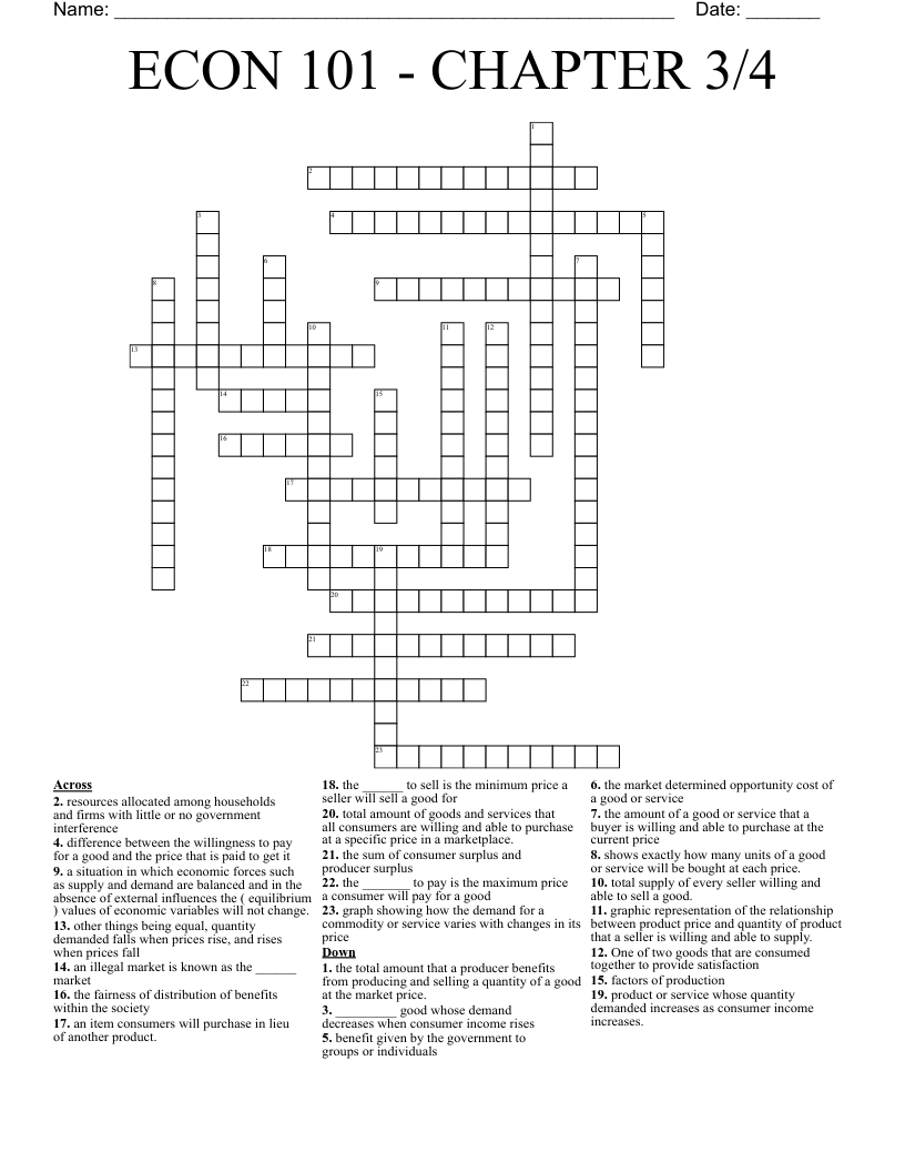 ECON 101 - CHAPTER 3/4 Crossword