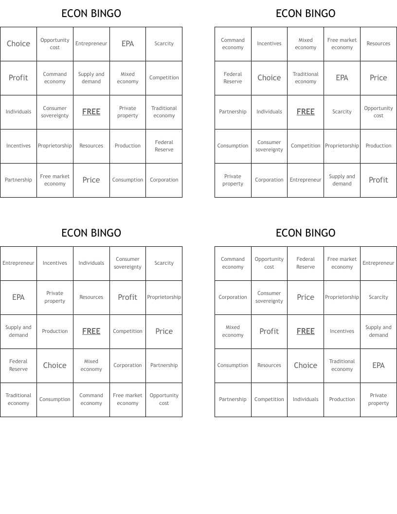 ECON BINGO