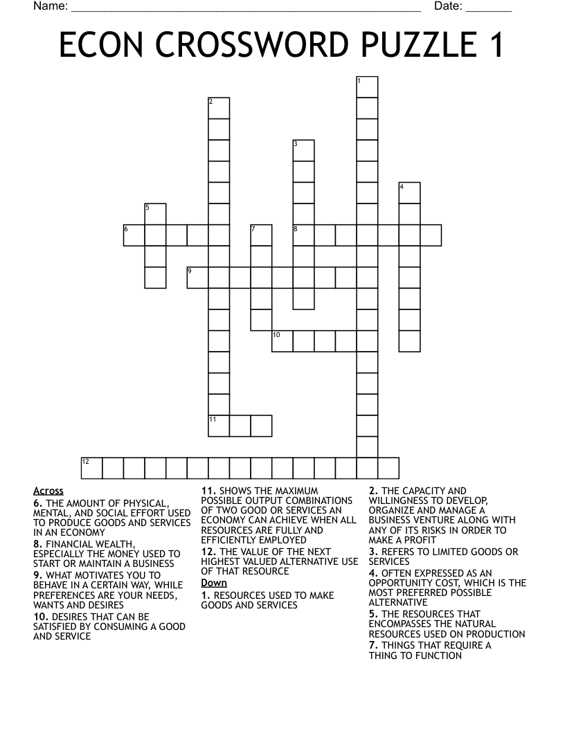 ECON CROSSWORD PUZZLE 1