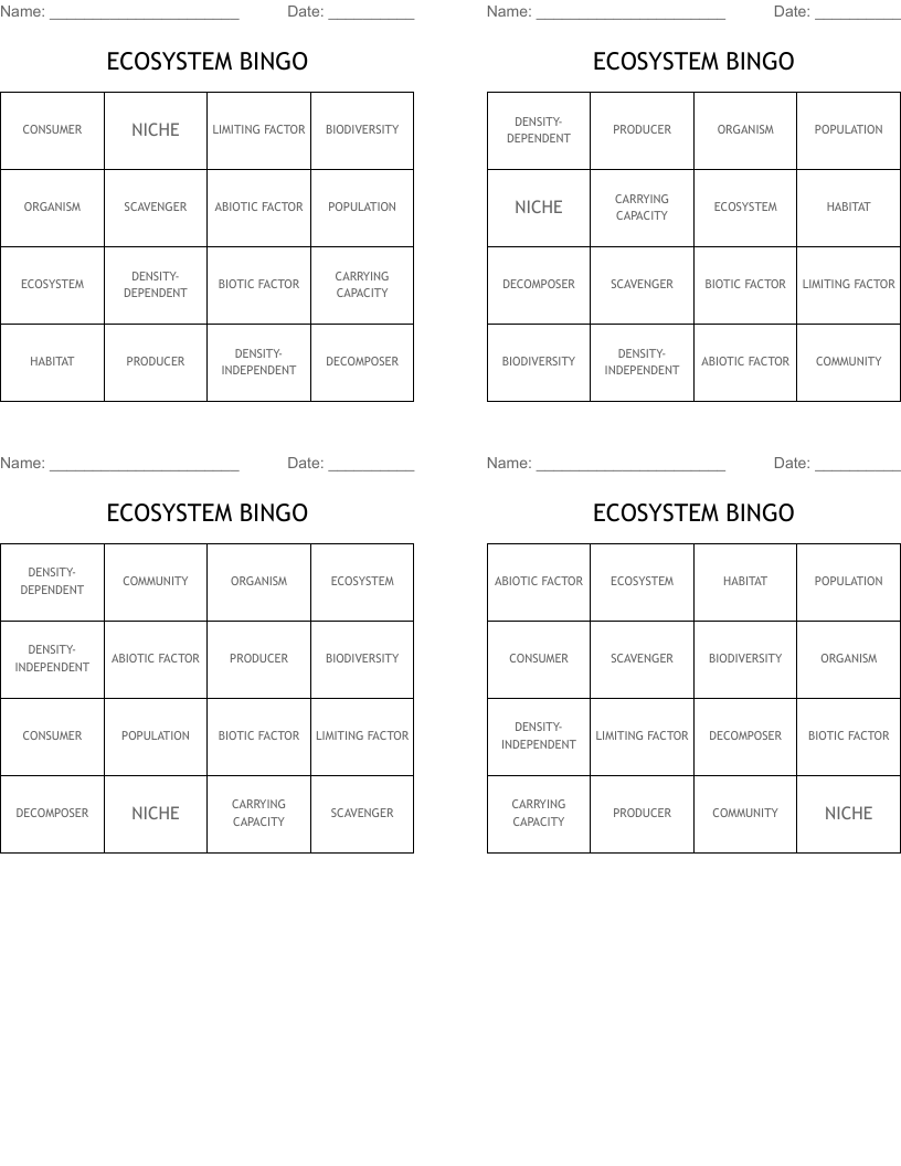 ECOSYSTEM BINGO