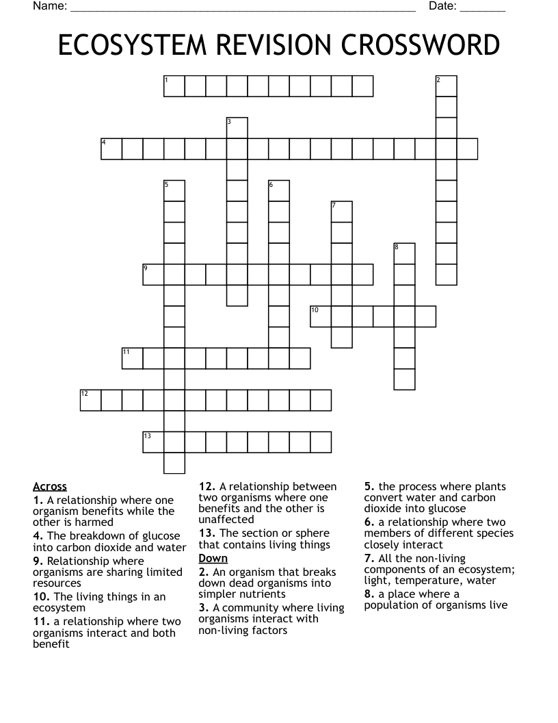 ECOSYSTEM REVISION CROSSWORD