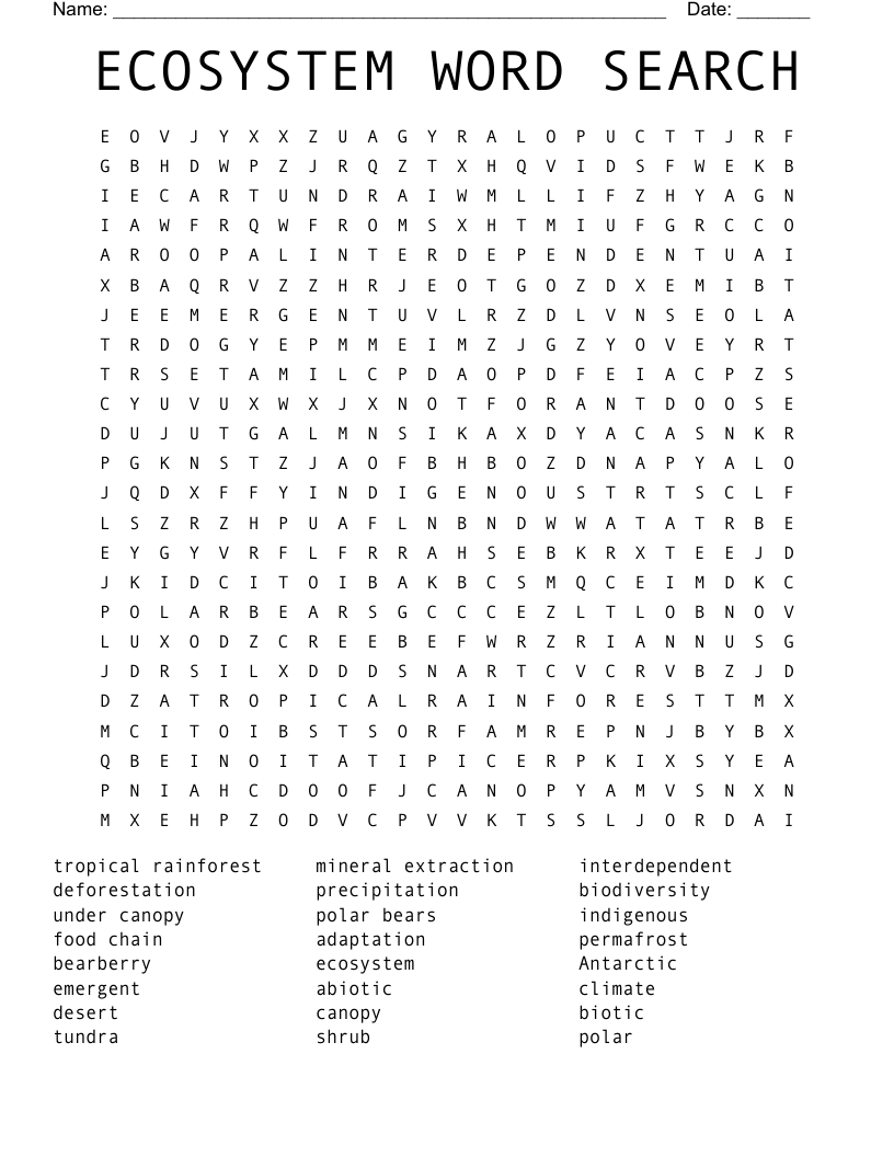 ECOSYSTEM WORD SEARCH