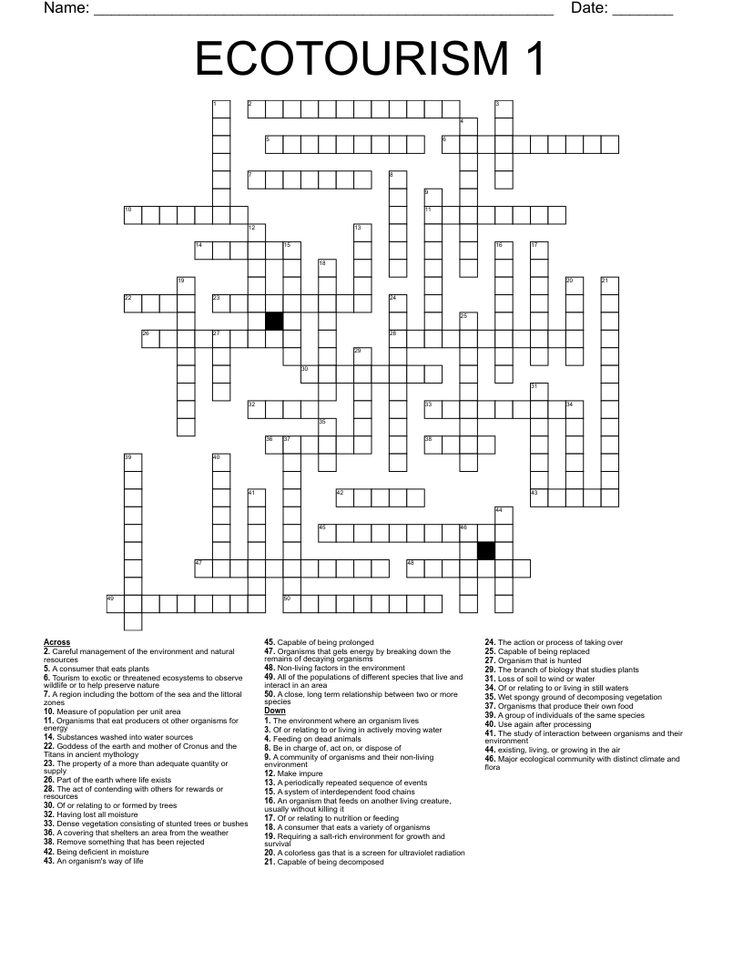ECOTOURISM 1 Crossword