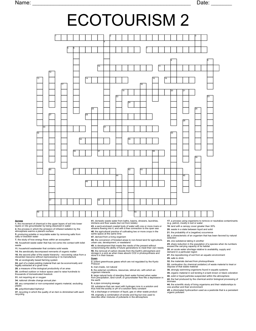 ECOTOURISM 2 Crossword