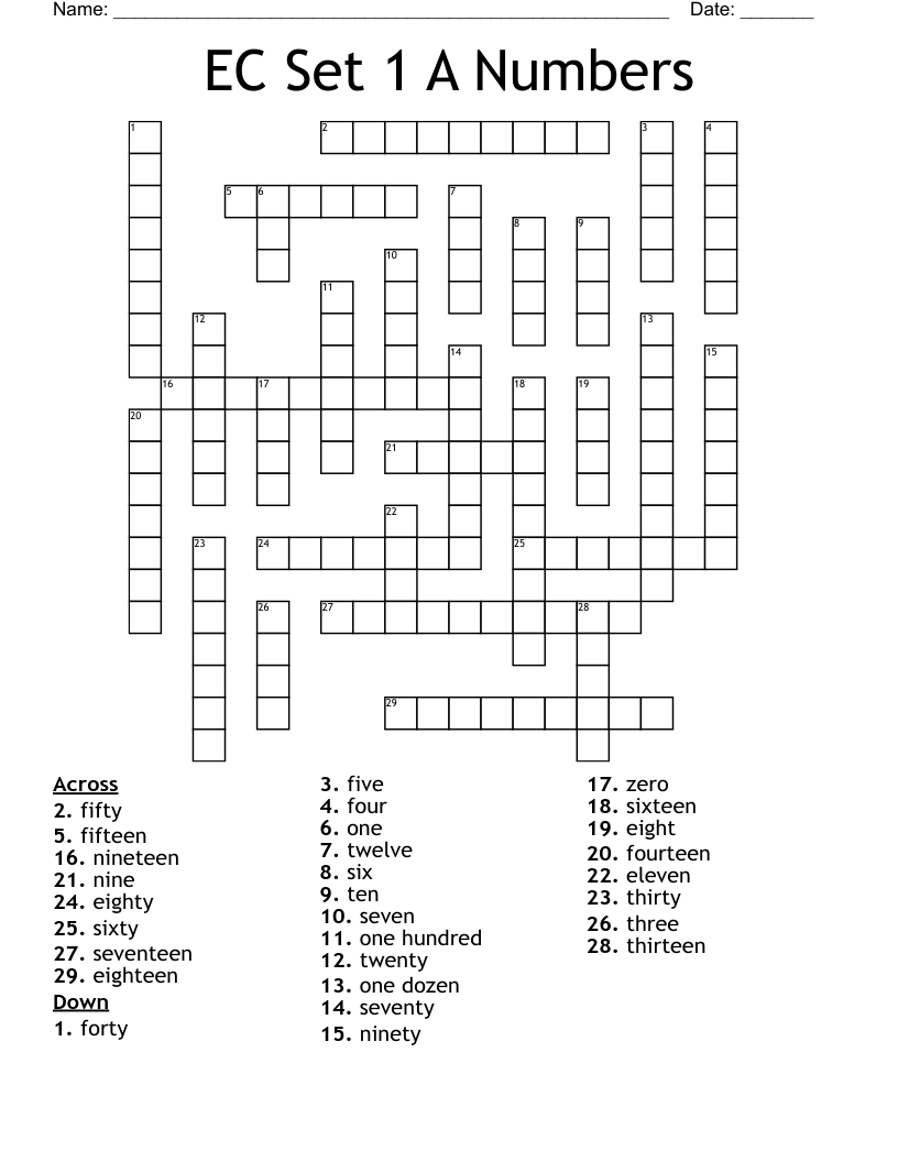 EC Set 1 A Numbers Crossword