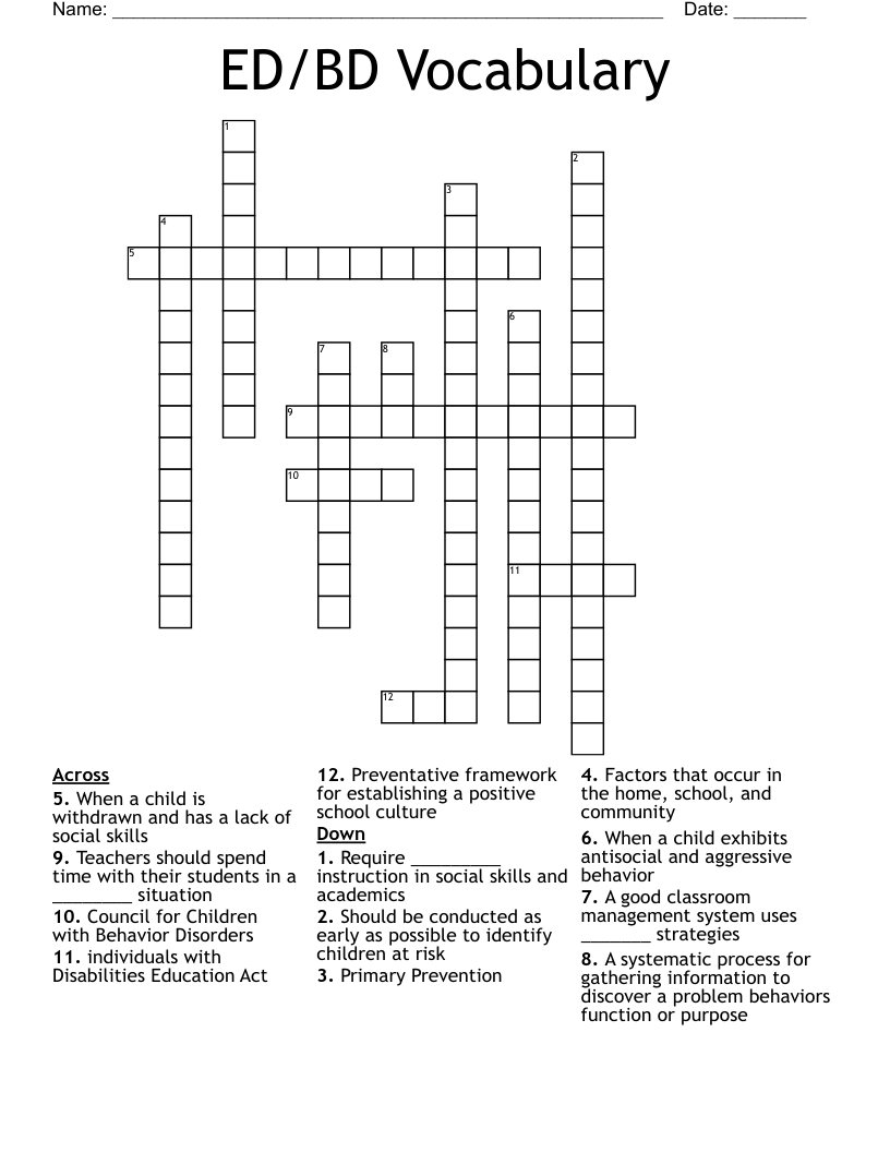 ED/BD Vocabulary Crossword