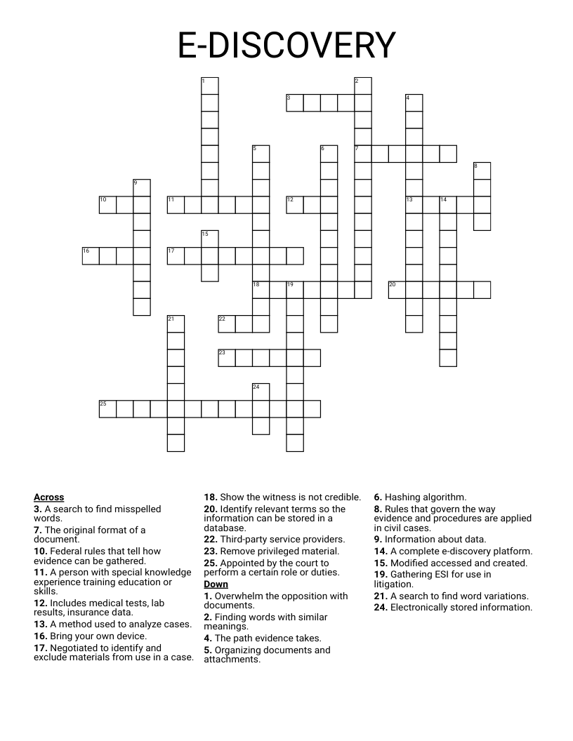 E-DISCOVERY Crossword