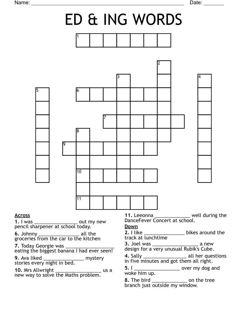 ED & ING WORDS Crossword