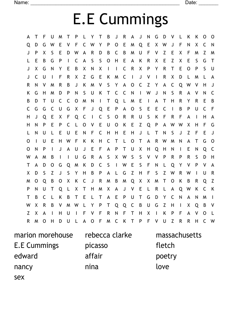 E.E Cummings Word Search