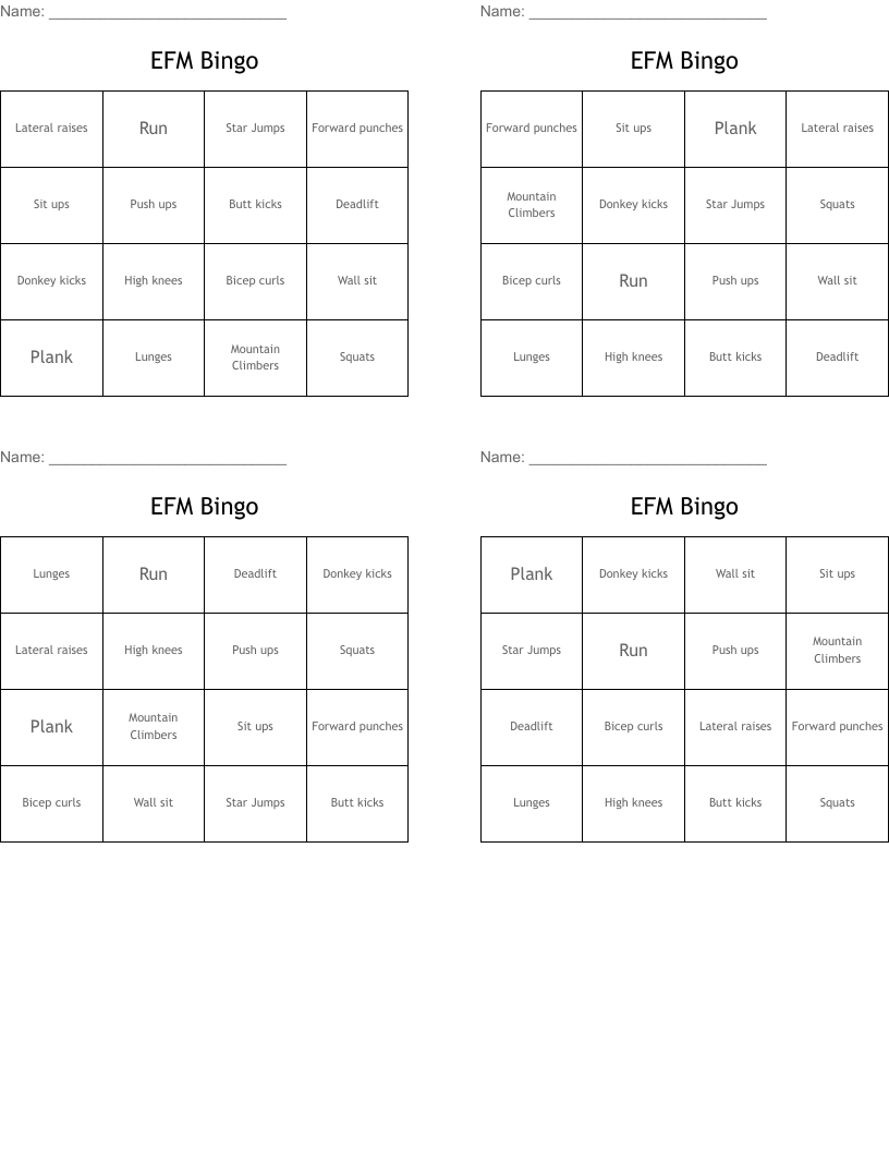 EFM Bingo 