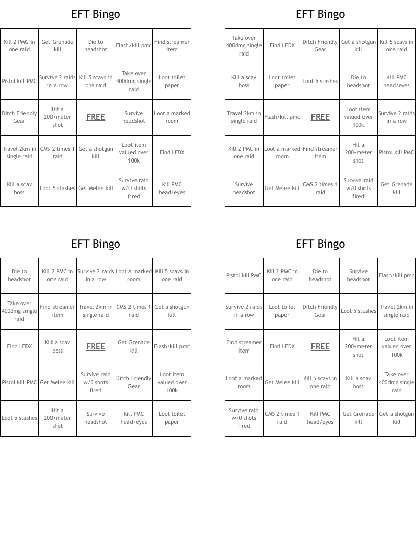 EFT Bingo 