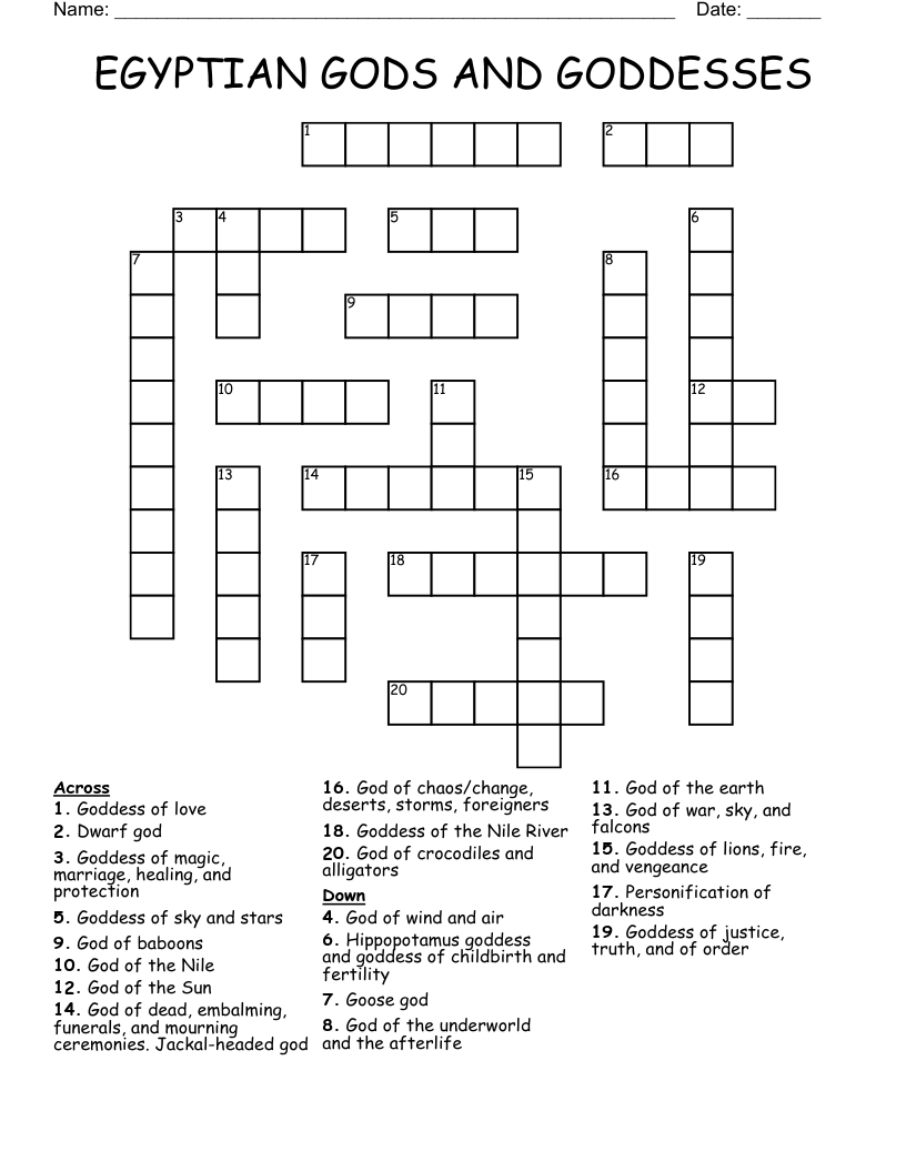 EGYPTIAN GODS AND GODDESSES Crossword