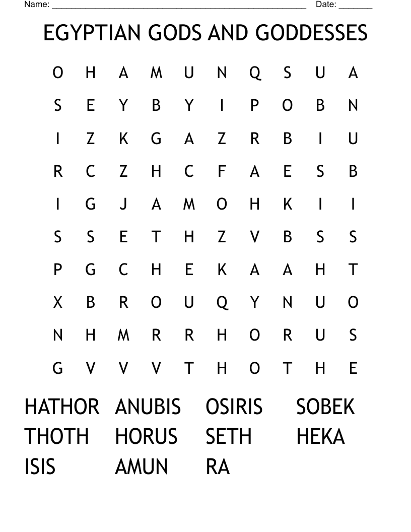 EGYPTIAN GODS AND GODDESSES Word Search